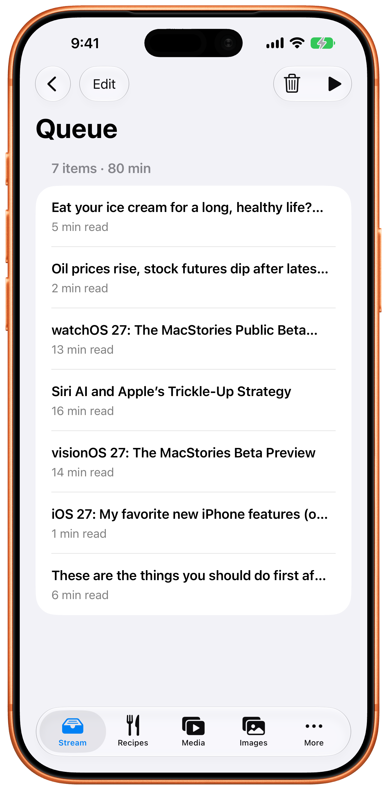 Screenshot: the listen queue